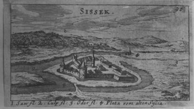 Sisak - Stari grad - Grafika s prikazom Starog grada u kojem