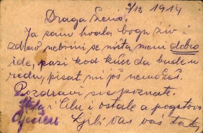 Pismo od 3. prosinca 1914.