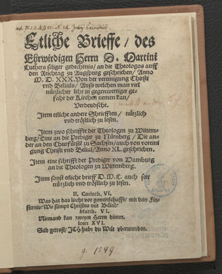 Etliche Brieffe des Ehrwirdigen Herrn D. Martini Luthers fel