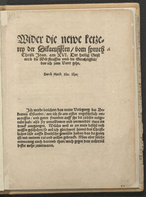 Wider die newe Ketzerey der Dikaeusisten vom Spruch Christi 