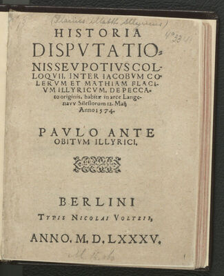 Historia disputationis seu Potius colloqui inter Jacobum Col