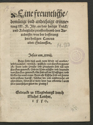 Eine freuntliche demütige und andechtige Erinnerung M. Fl. I