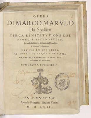 Opera di Marco Marulo da Spalato circa l'institutione del bu