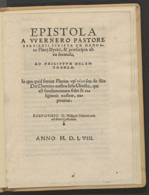 Epistola a Wernero pastore Barbiensi scripta ex mandato Flac
