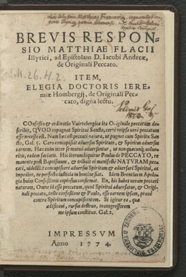 Brevis responsio Matthiae Flacii Illyrici ad Epistolam D. Ia
