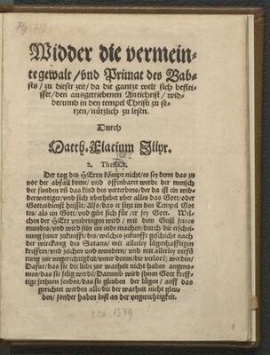 Widder die vermeinte Gewalt und Primat des Babsts : zu diese