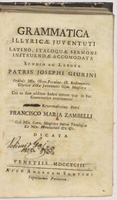Grammatica Illyricae juventuti Latino, Italoquae sermone ins