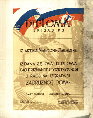 DIPLOMA brigadiru iz aktiva Narodne omladine...