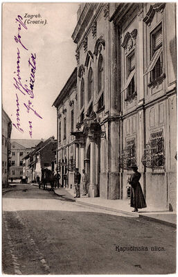 Zagreb - Kapucinska ulica (Matoševa) s palačom Oršić-Rauch