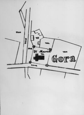 Gora (Petrinja) - Plan mjesta s položajem crkve Sv. Marije