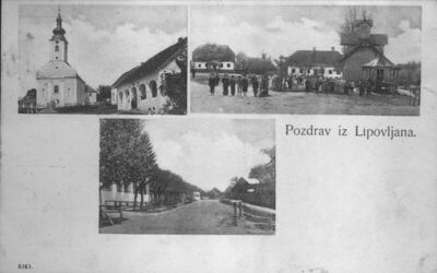 Lipovljani - Razglednica triptihalnog karaktera s prikazom m