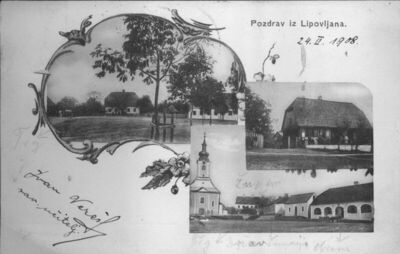 Lipovljani - Razglednica triptihalnog karaktera s prikazom m