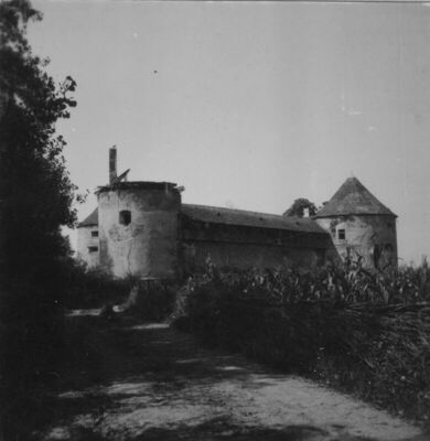 Sisak - Stari grad - Detalj: pogled na južnu napuklu kulu be